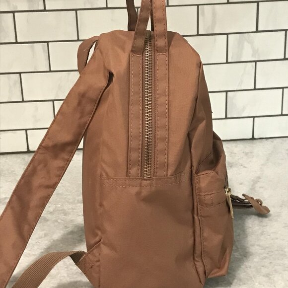 Herschel Mini Backpack Brown Small Daypack Gold Zippers Pocket Travel School - Picture 4 of 8
